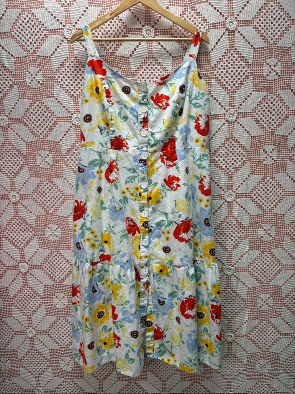 City Chic Floral Button Front Midi Dress Linen Blend Sz18